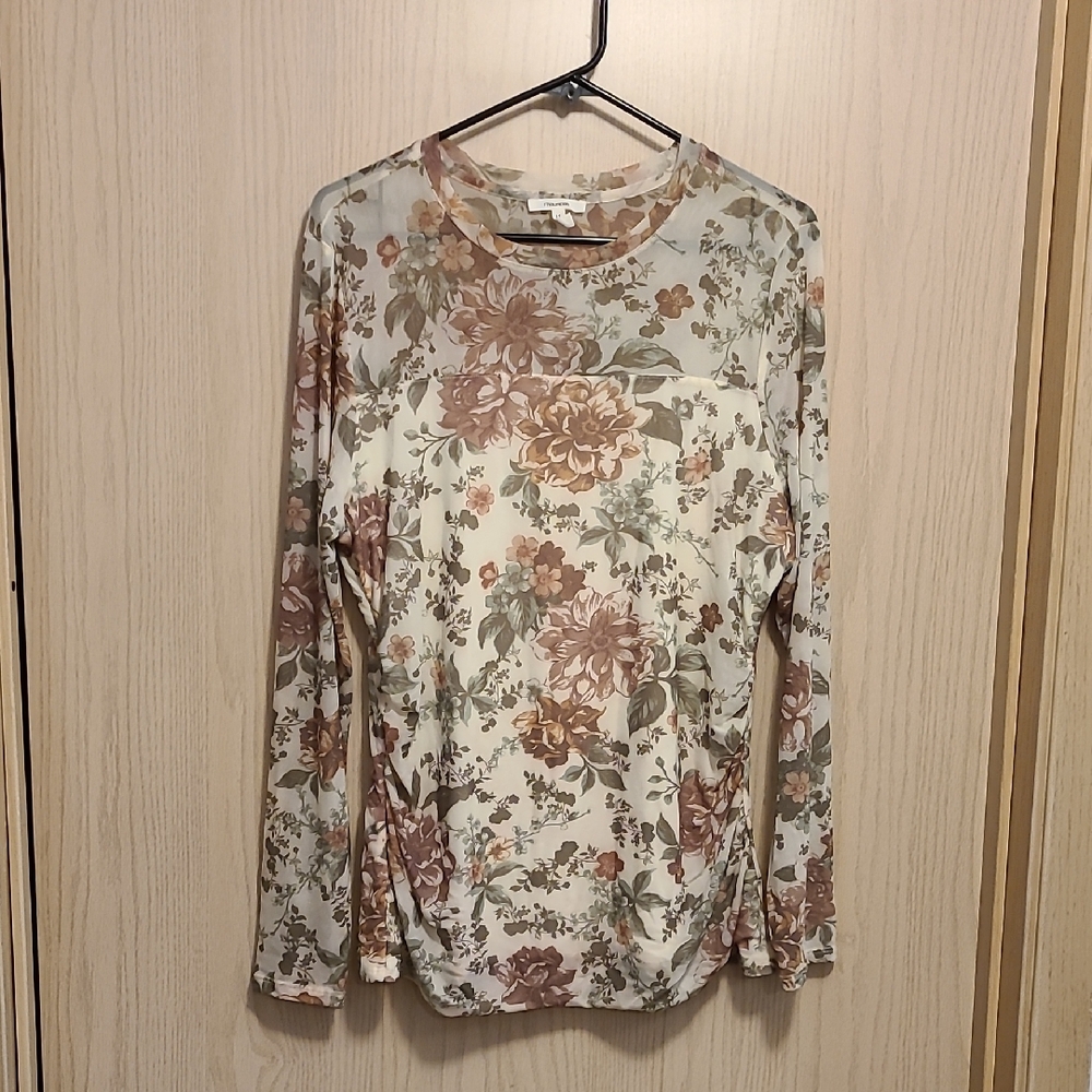 Maurices Floral Long Sleeve Top - Cream and Brown